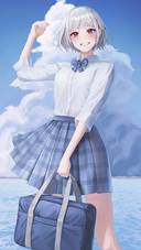 3d Illustration of Girl in White Uniform and Blue Skirt