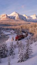 The Train Goes Over The Snowy Field
