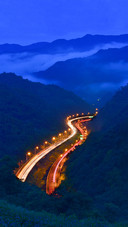 Blue Tune Valley Night View and Highway Car Light