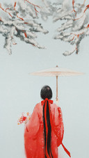 A Beautiful Girl in Red With An Umbrella