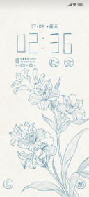 复古线条蓝调花卉