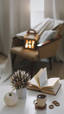 Autumn Still Life. Coffee Cup, Flowers, Book and Pumpkin