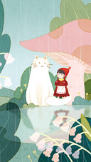 A girl and a cat taking shelter from the rain together