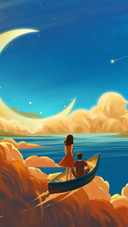Couple Flying in The Sky in A Small Boat