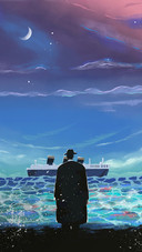Man stood by the sea watching the ship leaving
