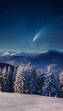 Snow Mountains And Forests Under The Stars
