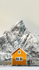 Classic norwegian cabin with mountain