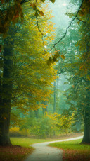 Beautiful View of Misity Autumn Morning in the Forest
