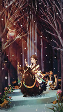 Girl Riding A Cow in The Snow