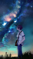 Boy Looking up at The Stars