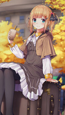 Anime Girl Sitting outside and Drinking Juice