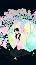 Girl Sitting Under A Tree Full of Flowers