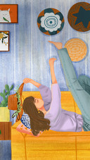 The Girl is Practicing Dancing on The Sofa