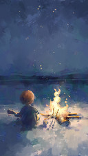 Play the guitar by the campfire