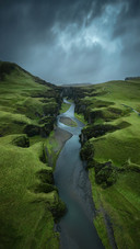 Aerial Drone View of Canyon Valley in South Iceland