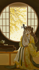 The Beautiful Woman in A Long Dress is Playing The Pipa
