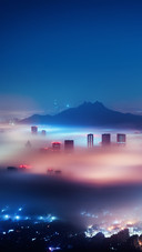The misty city in the night
