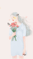 The Girl with a Bunch of Flowers and the Butterfly