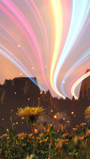 The light trails on the mountain landscape