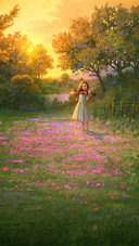 The Little Girl is Playing The Violin in The Garden