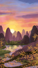 Sunrise scenery illustration