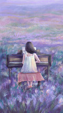 Girl Playing Piano Among Flowers