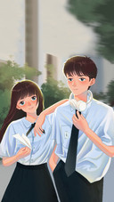 Anime Middle School Girl and Boy Smiling