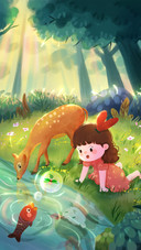 The little girl is looking at the goldfish