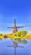 Traditional Romantic Dutch Windmills in Kinderdijk Village