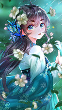 Girl is Surrounded by Butterflies And Flowers