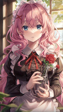 3d Illustration of Girl with Long Pink Hair in Maid Costume