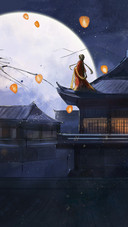 The Girl Standing on The Roof in The Moonlight