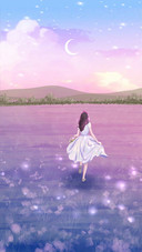 Beautiful Girl With Flowers in The Moonlight
