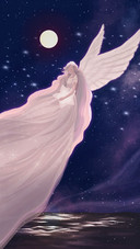 White Angel Floating in The Night Sky