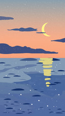 Waning moon on the sea