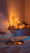 cup of tea in bedroom at night