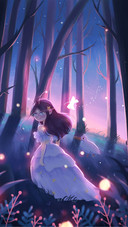 Elf Girl in A Long Dress Walking in The Forest