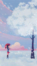 The Girl is Holding An Umbrella in The Snow
