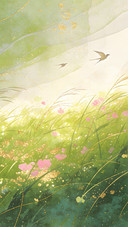 The green fields the gentle breeze and the flying birds