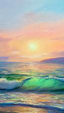 Morning on Sea, Wave, Illustration, Painting
