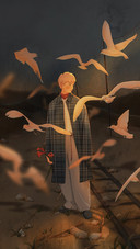 Juvenile and seagull illustration
