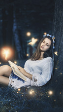 Beautiful Girl Reading in Forest