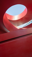 Architectural illusion woven with red curves 2
