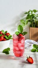 Fresh Strawberry Lemonade with Ice in a Glass