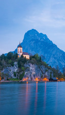 Chapel on a hill at lake Traunsee in the Alps of Austria