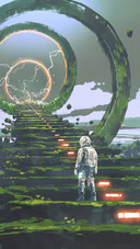 Astronaut Prepares to Traverse Time Tunnel