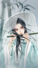 The Boy in A Robe is Playing The Bamboo Flute