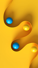The yellowishblue sphere is rolling