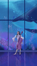 A Girl Playing Cello at The Aquarium