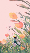 Girl is Walking in The Flowers With Her Bag